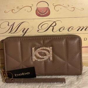 Bebe “Zaza” Zip Around Wallet/Wristlet In Taupe